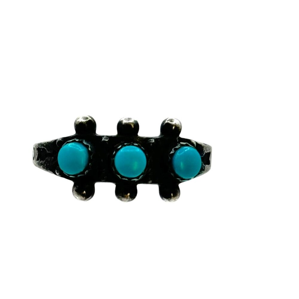 Vintage Sterling Silver Snake Eye Turquoise Ring Size 3.75 Fred Harvey Era